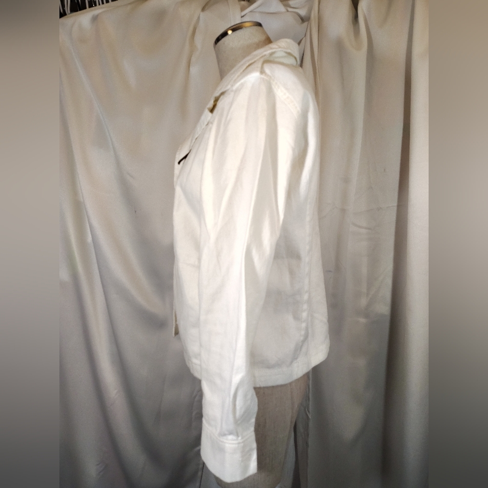 Banana Republic Jean Jacket, Women White Denim, Zip Up, Collar, Pockets, XS - Picture 4 of 12